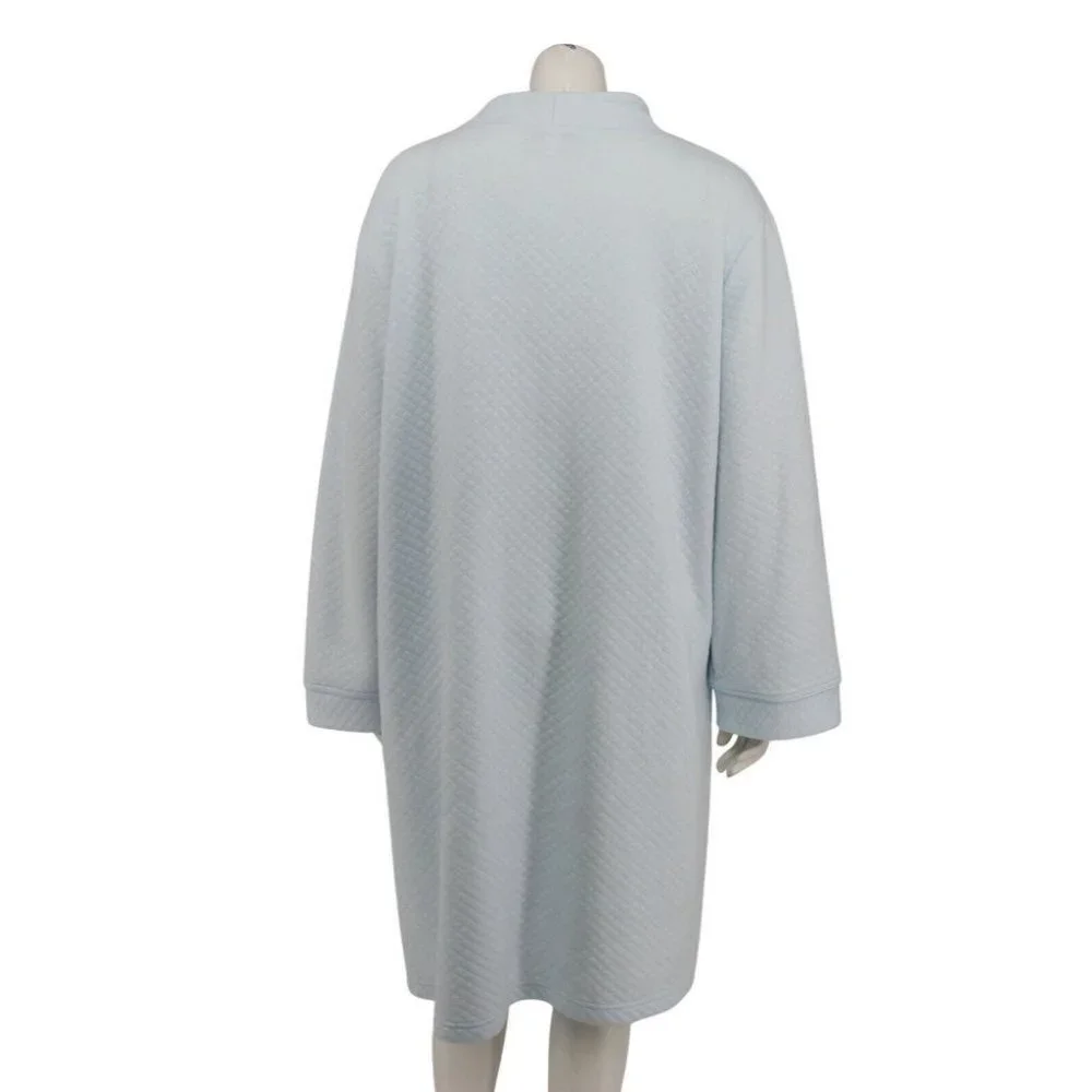 Miss Elaine Woman Blue Quilted Floral Embroidered Zip Fleece Robe Size XL